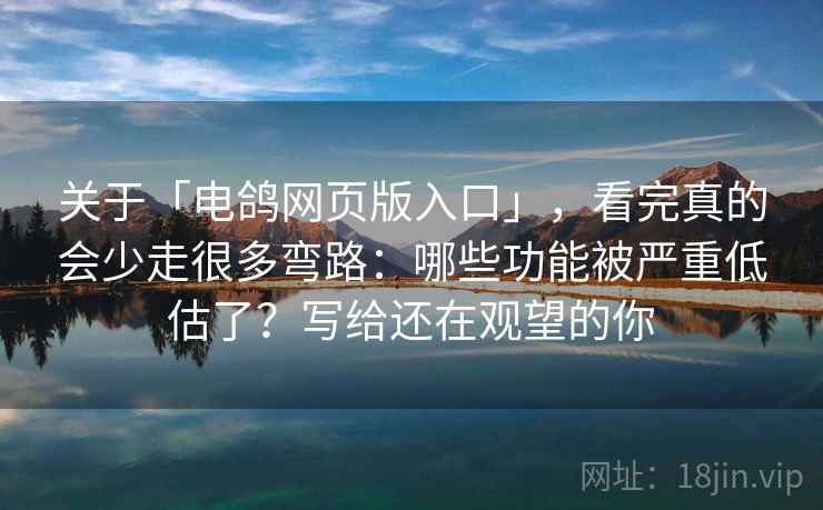 关于「电鸽网页版入口」，看完真的会少走很多弯路：哪些功能被严重低估了？写给还在观望的你